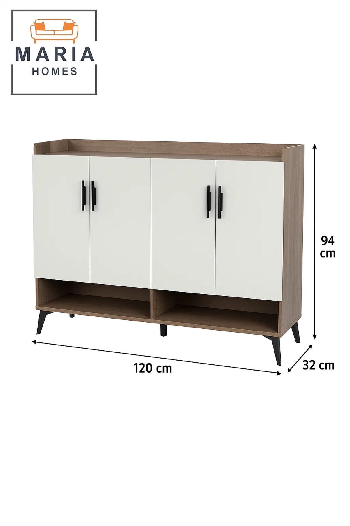 Modern 4-Door White Shoe Rack Cabinet with Open Storage Ð Stylish Wooden Shoe Organizer