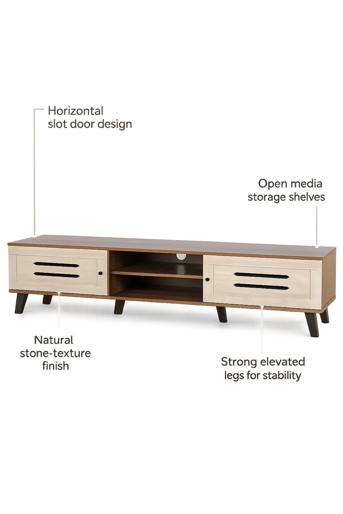 Modern Wooden TV Stand Dark Brown with Beige Front Panels 160 x 40 x 43 cm