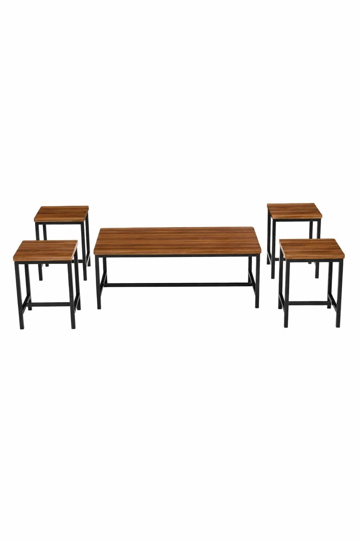 Industrial Design 5-Piece Coffee Table Set Brown Wood Top Black Metal Legs Living Room Furniture