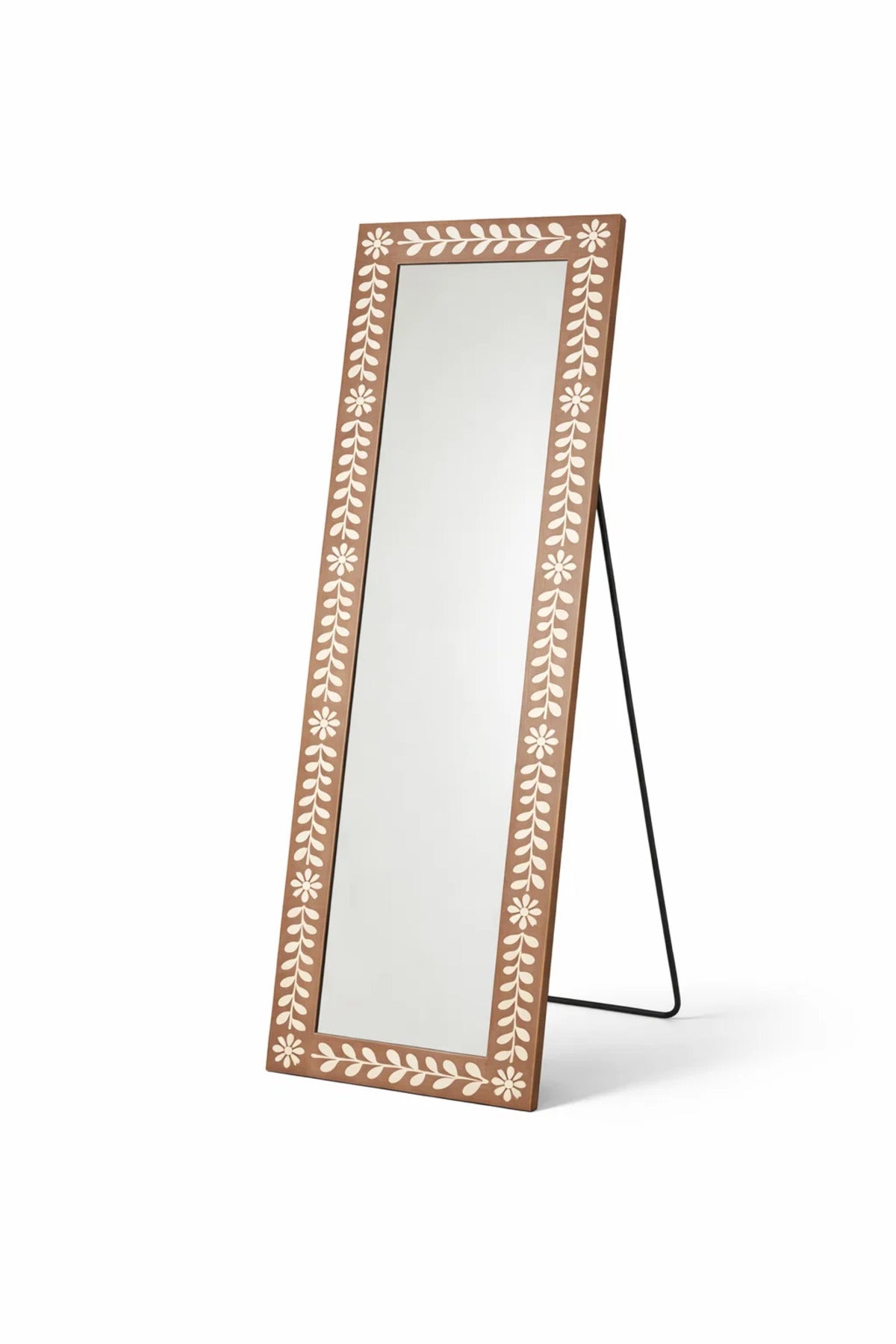 Full Length Mirror Natural Brown Floral Frame 160x60cm Bedroom Decor