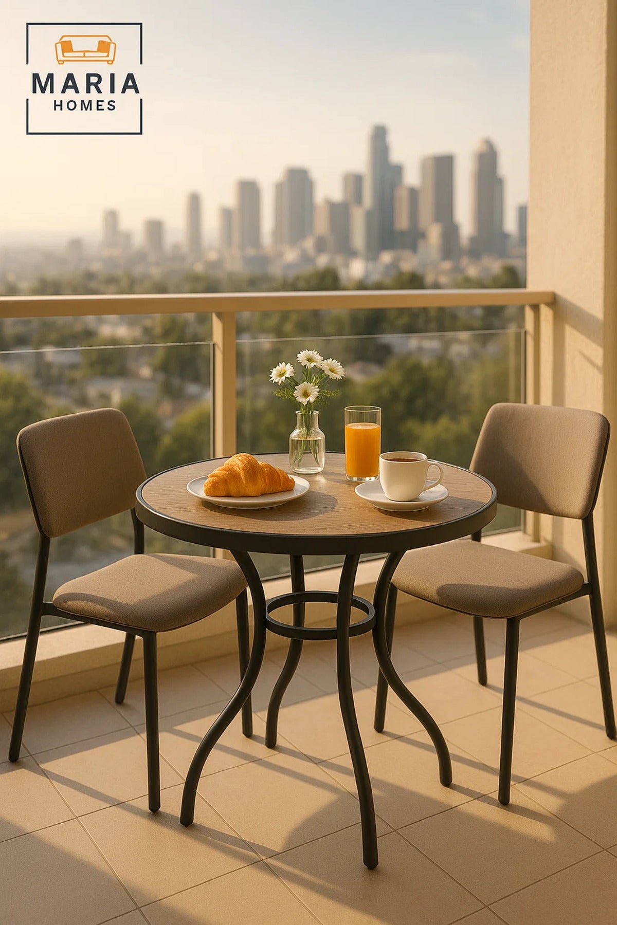 Round Outdoor Dining Table | Metal Frame Patio, Garden, Balcony, Terrace Furniture