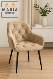Beige Velvet Tufted Armchair Ð Upholstered Lounge Chair with Black Legs for Home, Office, or Lounge