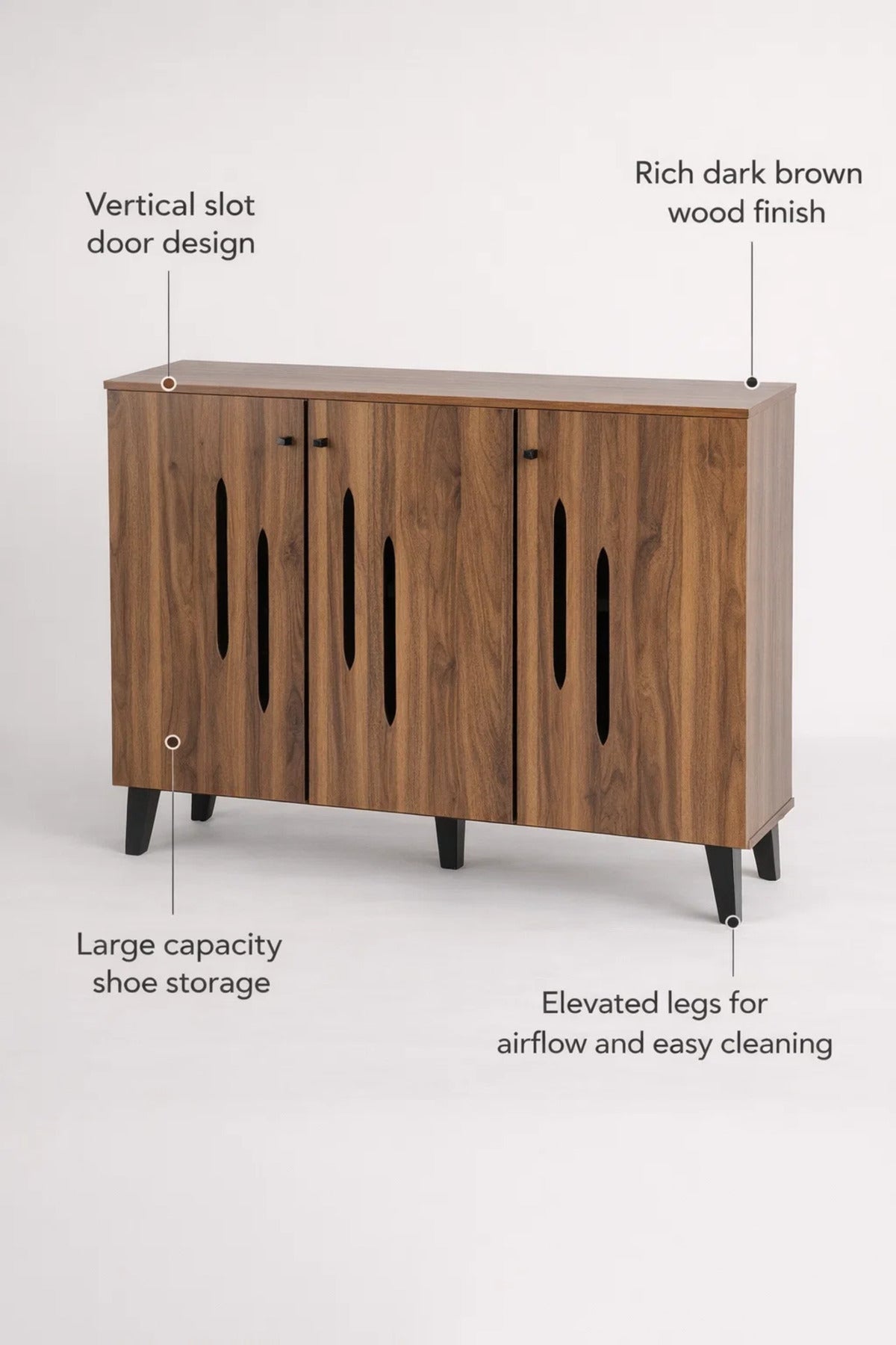Modern Wooden Shoe Cabinet Dark Brown with Vertical Cut Out Design 120 x 32 x 94 cm