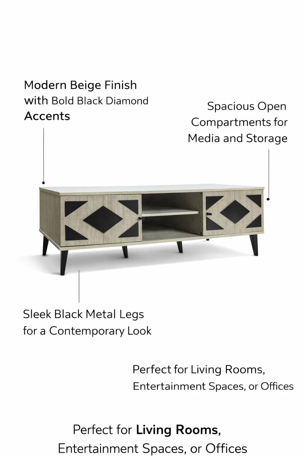 Stylish Beige Media Console 160cm TV Stand with Storage Geometric Design Living Room Furniture