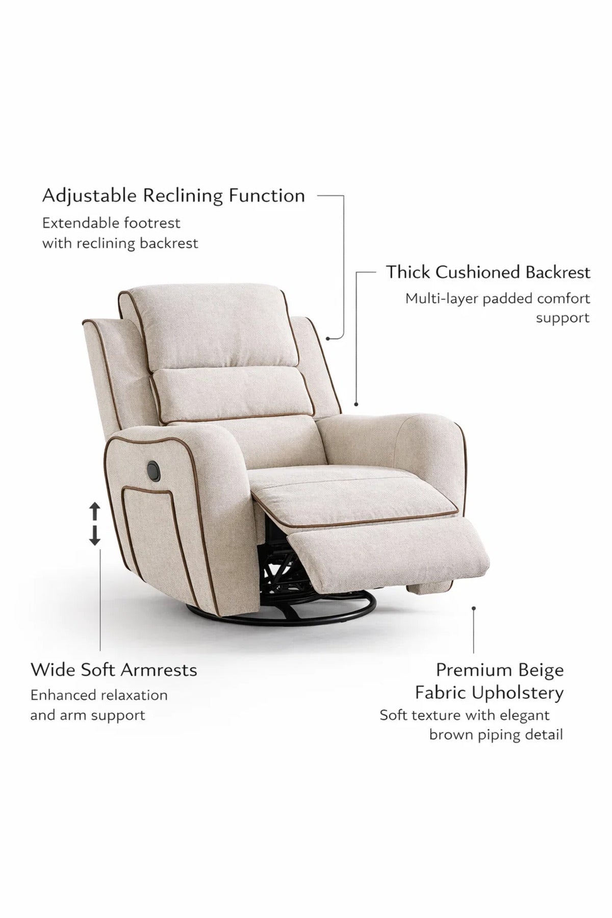 Elegant Beige Swivel Rocking Armchair with Contrast Trim for Modern Living Room Comfort and Style