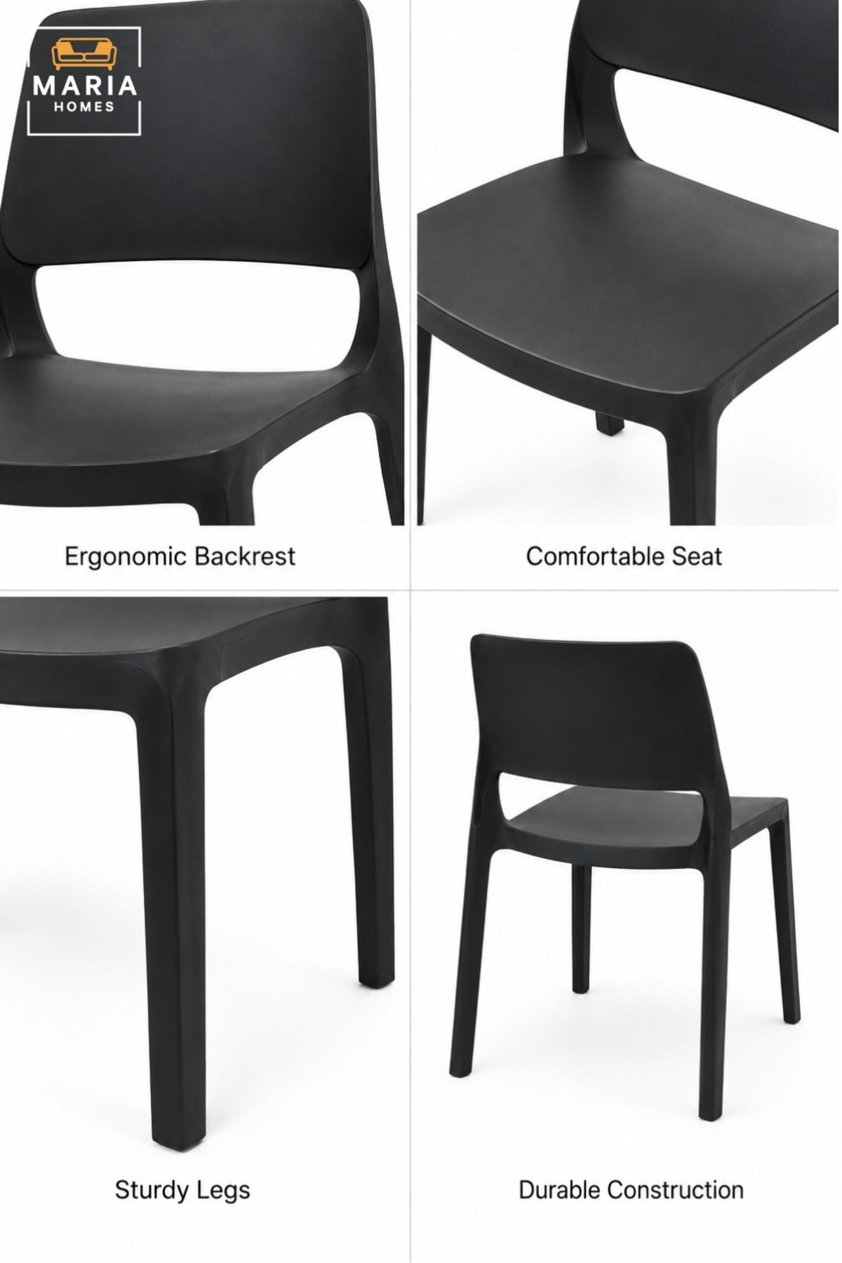 Modern Outdoor Dining Chair | Black Stackable Garden Chair with Open Back Design for Patio, Balcony, Terrace, Café and Outdoor Seating Areas