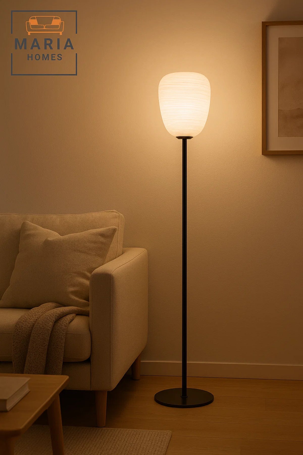Slim Black Floor Lamp with Textured Oval Shade