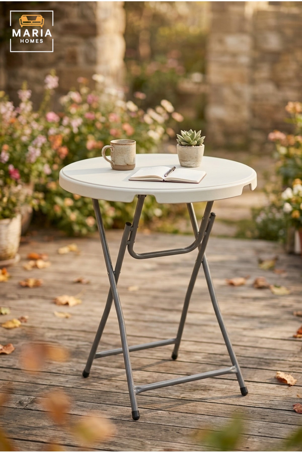 Portable Round Folding Bar Table with Metal Legs, Space-Saving Tall Cocktail Table for Parties, Events, Catering, Garden, Balcony and Indoor Use