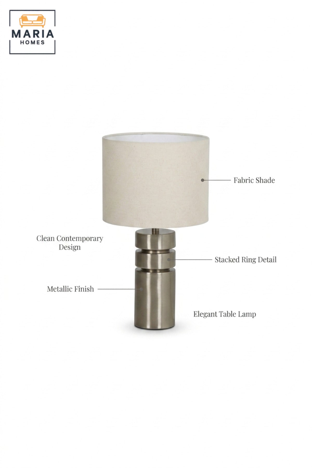Modern Silver Cylindrical Table Lamp with Layered Base and Fabric Drum Shade Decorative Bedside Light for Bedroom Living Room Office and Hotel Décor