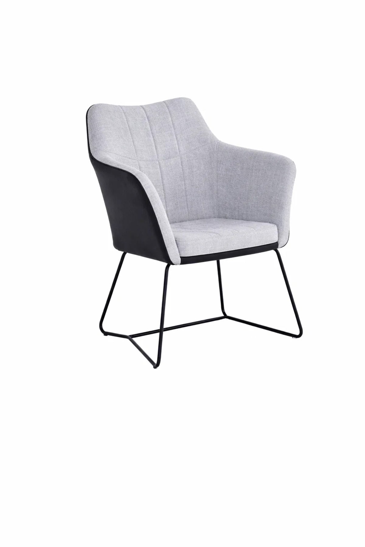 Stylish Grey Fabric and Black Leather Dining Armchair with Metal Sled Legs for Modern Home