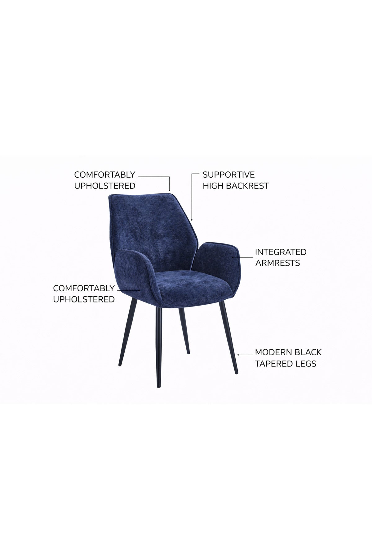 Blue Armchair with Black Metal Legs, 91x47x49 CM blue armchair Dining Room Chair
