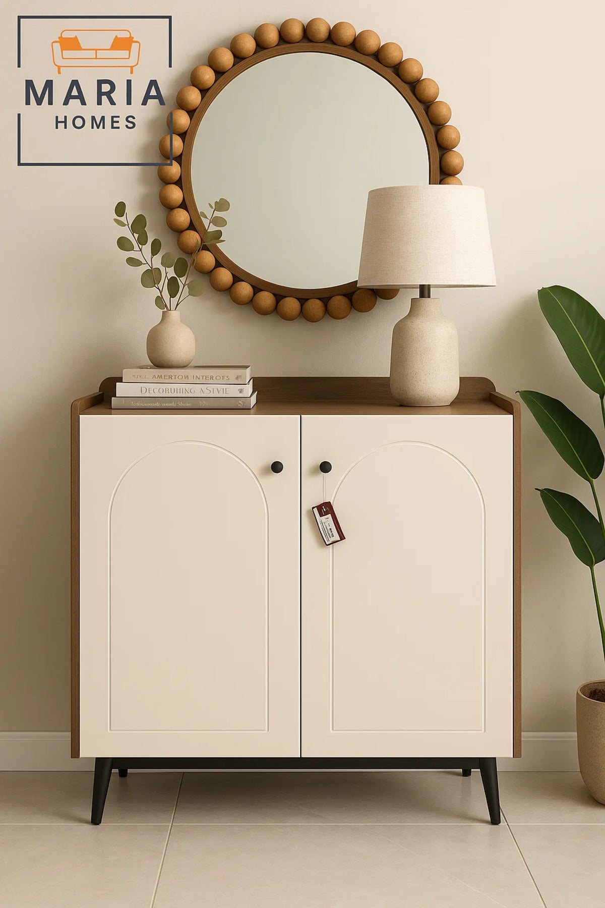 Modern Cream Shoe Rack Cabinet with Arched Doors Ð 2-Door Shoe Storage Unit for Entryway & Hallway
