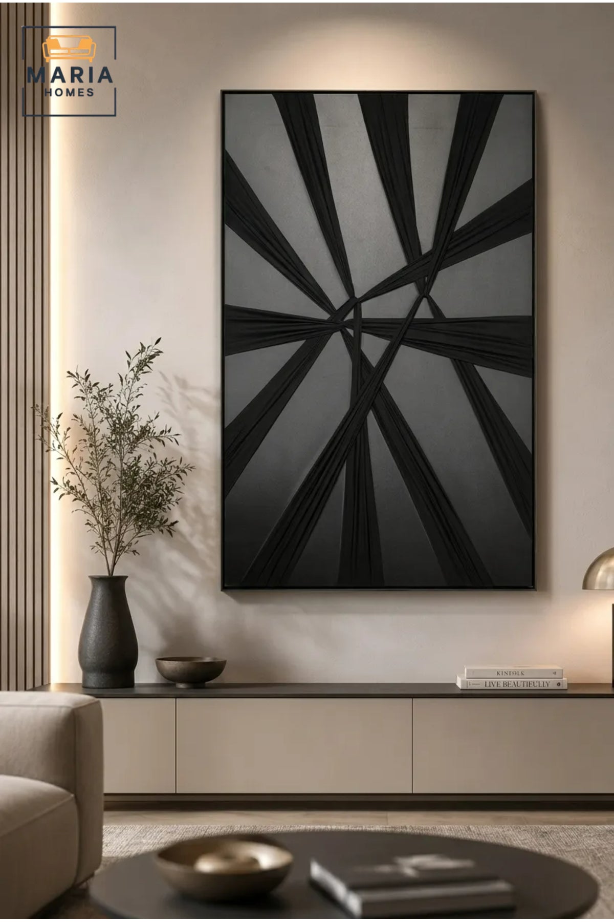 Modern Black Geometric Framed Wall Art √ê Minimalist Abstract Textured Painting for Living Room, Bedroom & Office D≈Ωcor