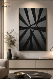 Modern Black Geometric Framed Wall Art √ê Minimalist Abstract Textured Painting for Living Room, Bedroom & Office D≈Ωcor