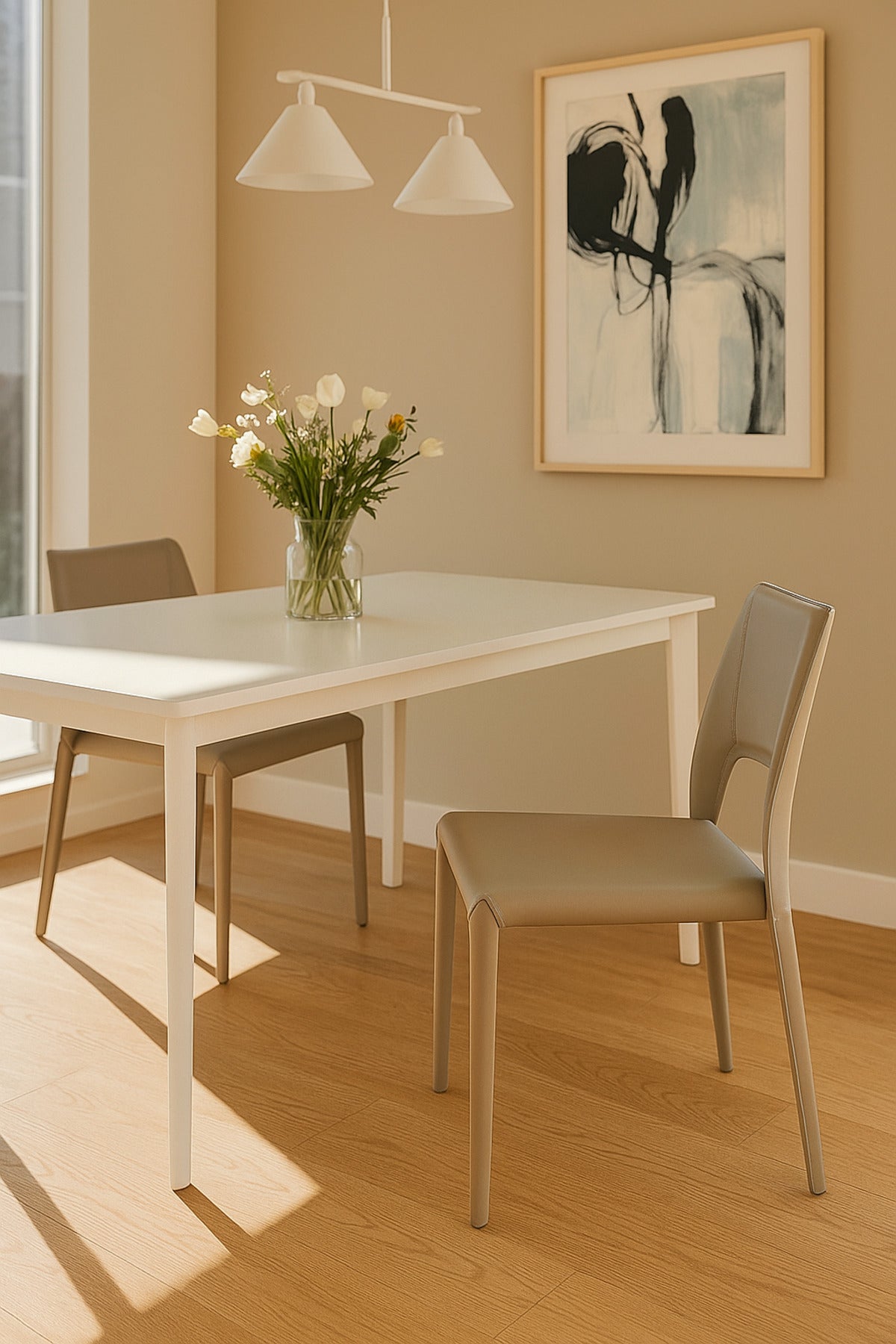 Light Gray PU Leather Dining Chair Ð Modern Minimalist Full Leather Chair for Dining Room & Office