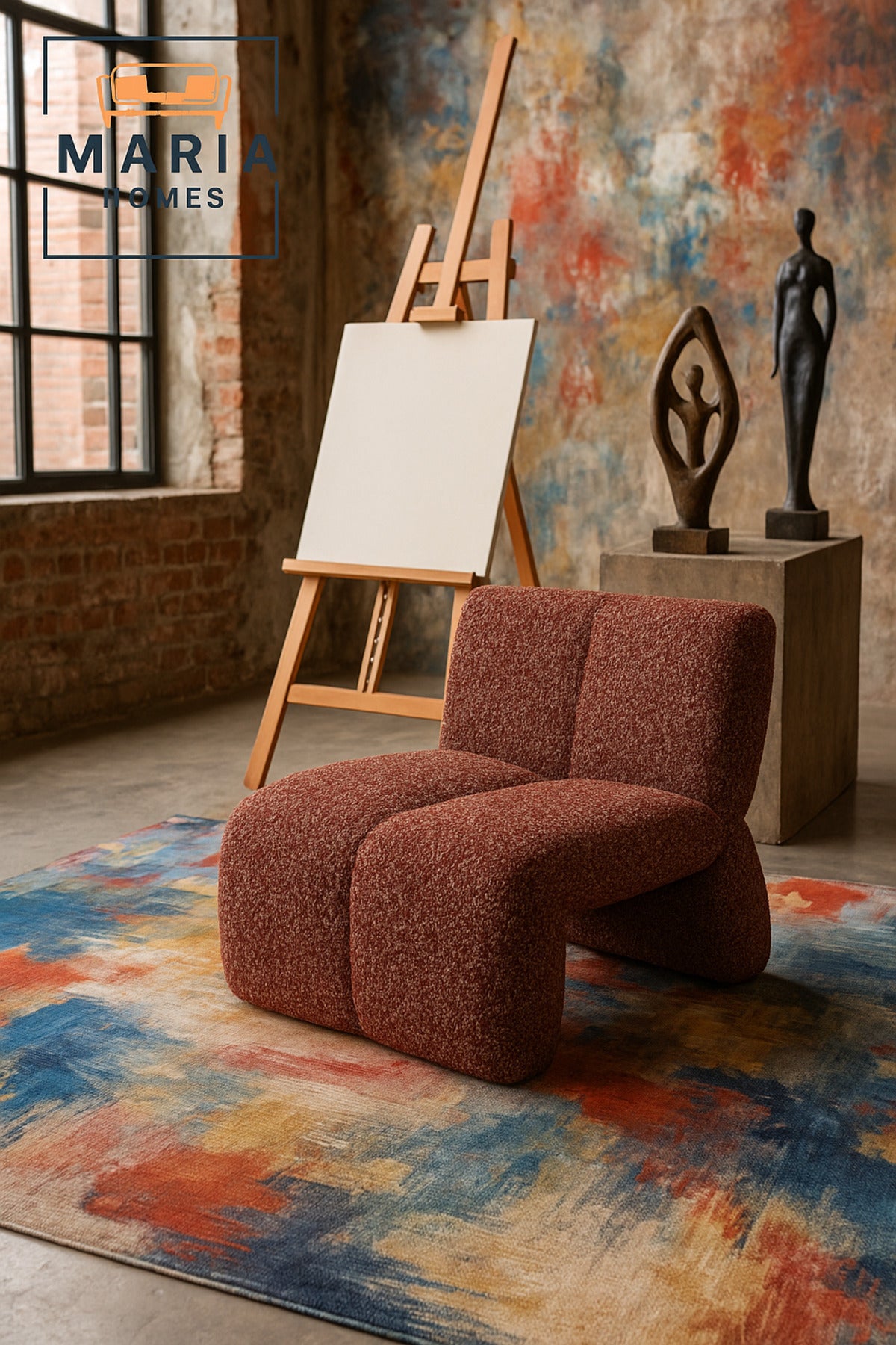 Modern Red Lounge Chair Ð Stylish Single Sofa with Plush Curved Design for Living Room