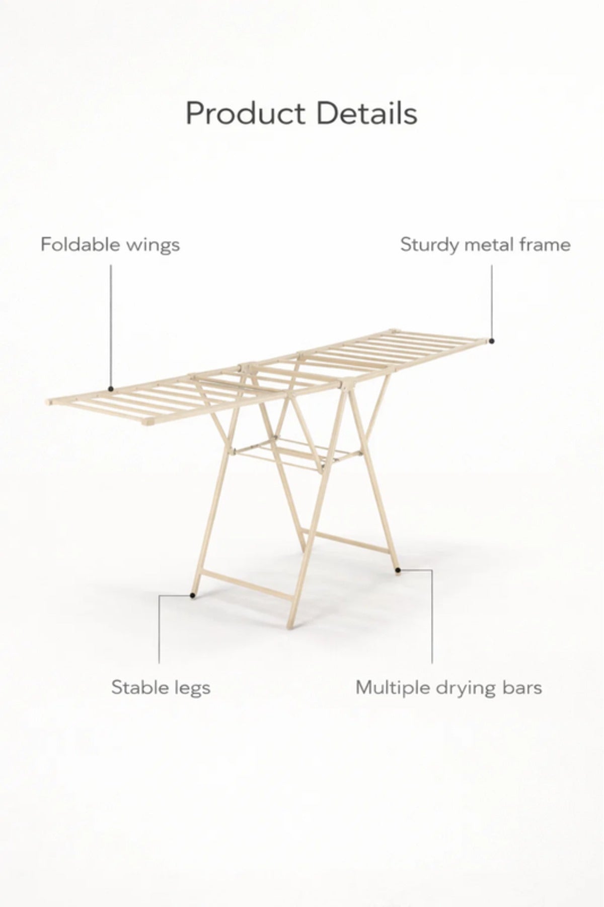 Beige Foldable Clothes Drying Rack 185x45x93 cm √ê Laundry Airer Stand