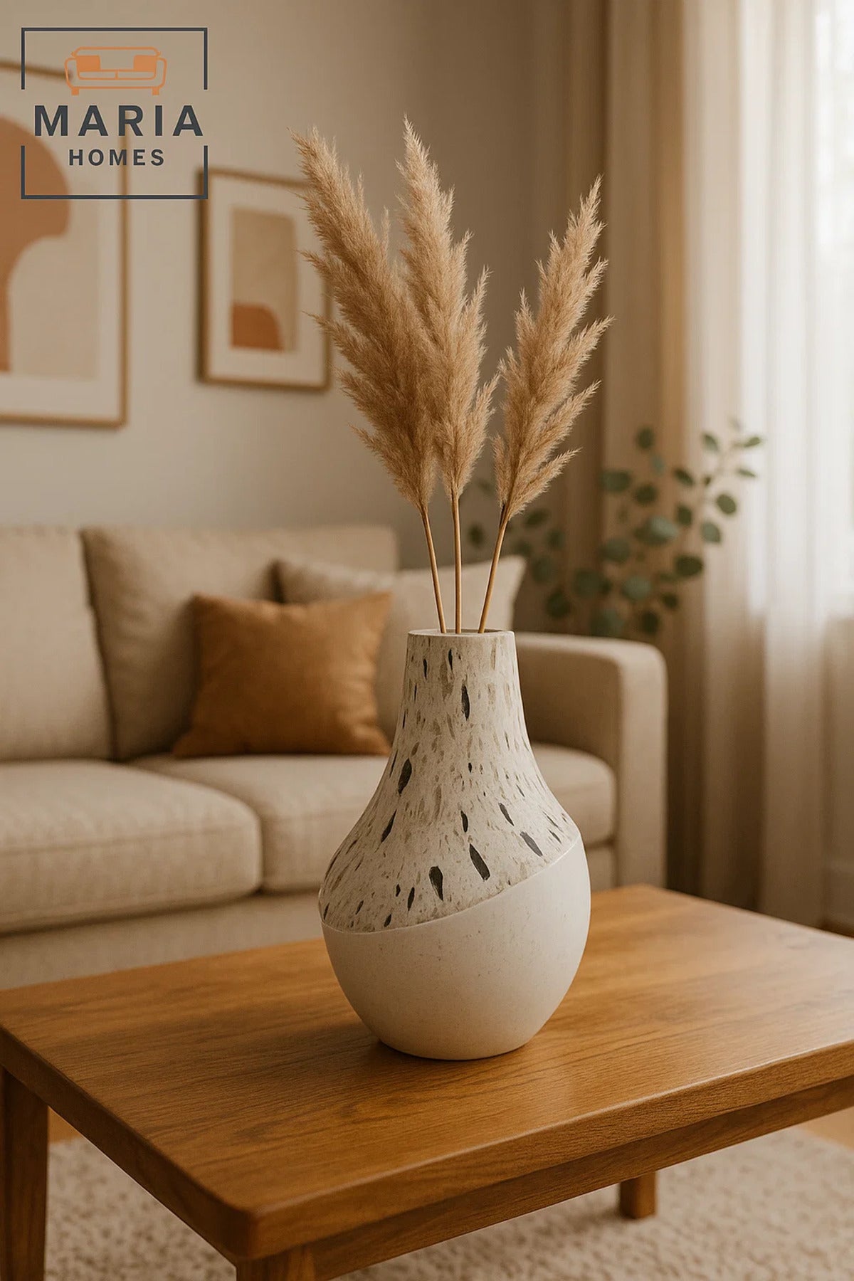 White Terrazzo and Glossy Ceramic Vase – Modern Two-Tone Decorative Flower Pot