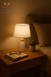 Modern White Table Lamp Minimalist Bedside Light for Bedroom, Living Room & Office