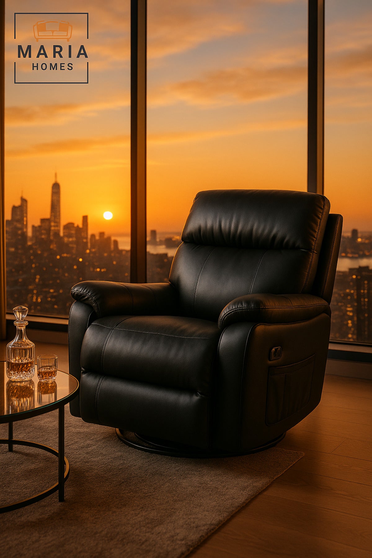 Black Recliner Chair Ð Swivel, Footrest & Side Pocket for Living Room Comfort