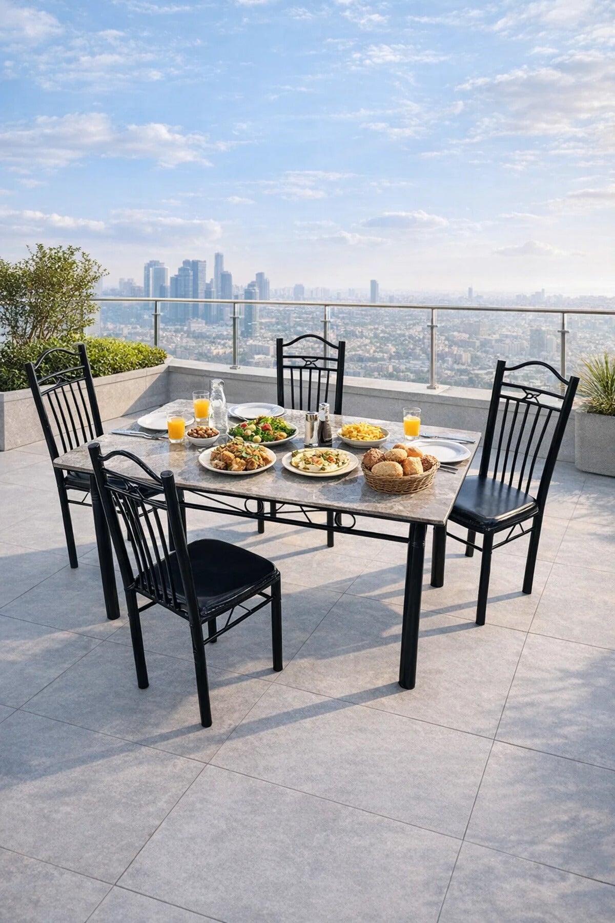 Modern Marble Dining Table Set with Cushioned Chairs 1+4 Seating for Contemporary Spaces