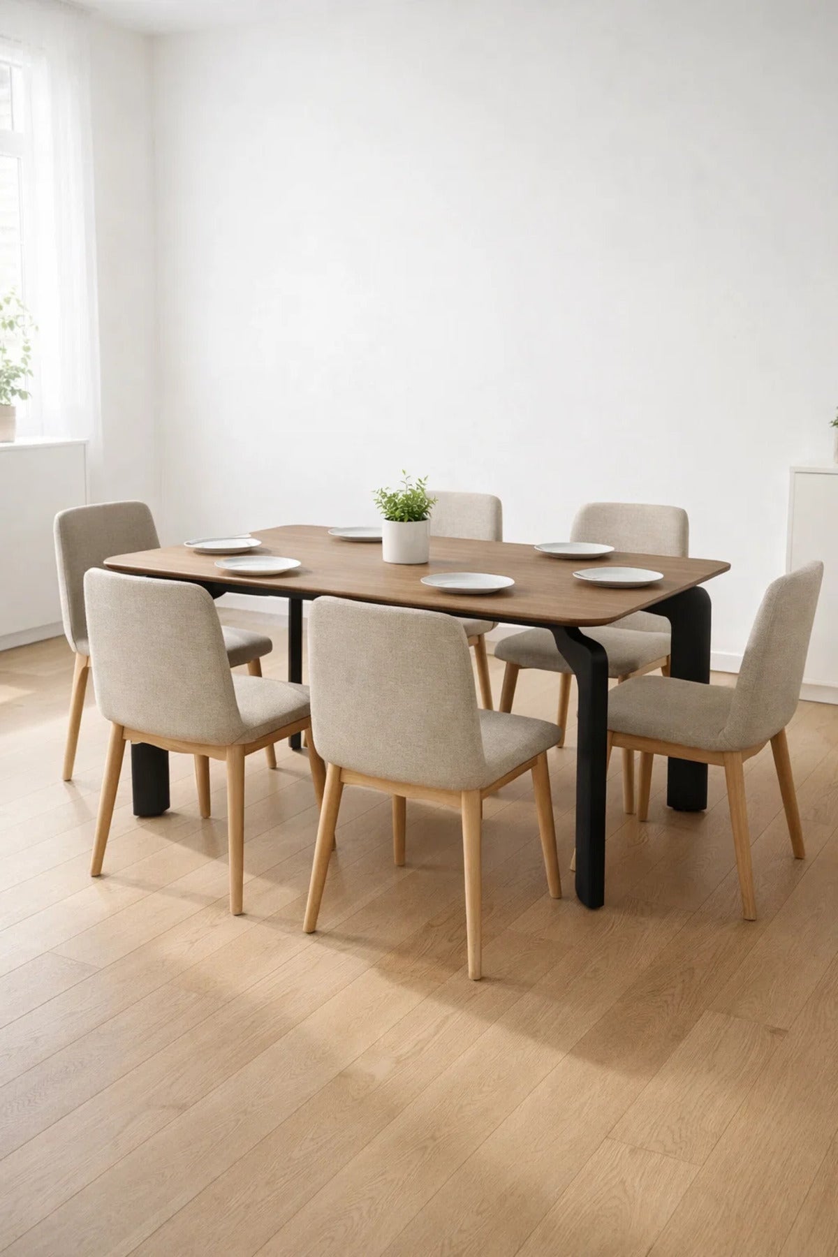 Modern Brown Dining Table DT-808 Ð 130_80_75 cm | Wooden Top Table with Black Designer Legs