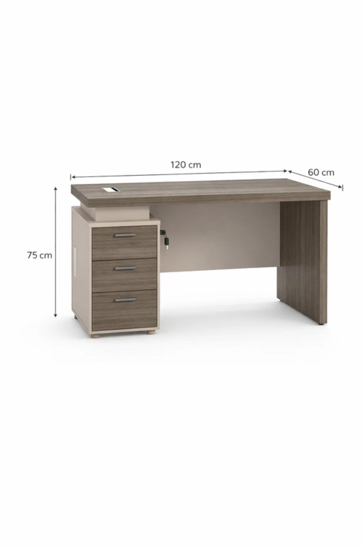 Modern Dark Wood Office Desk with 3 Drawer Storage