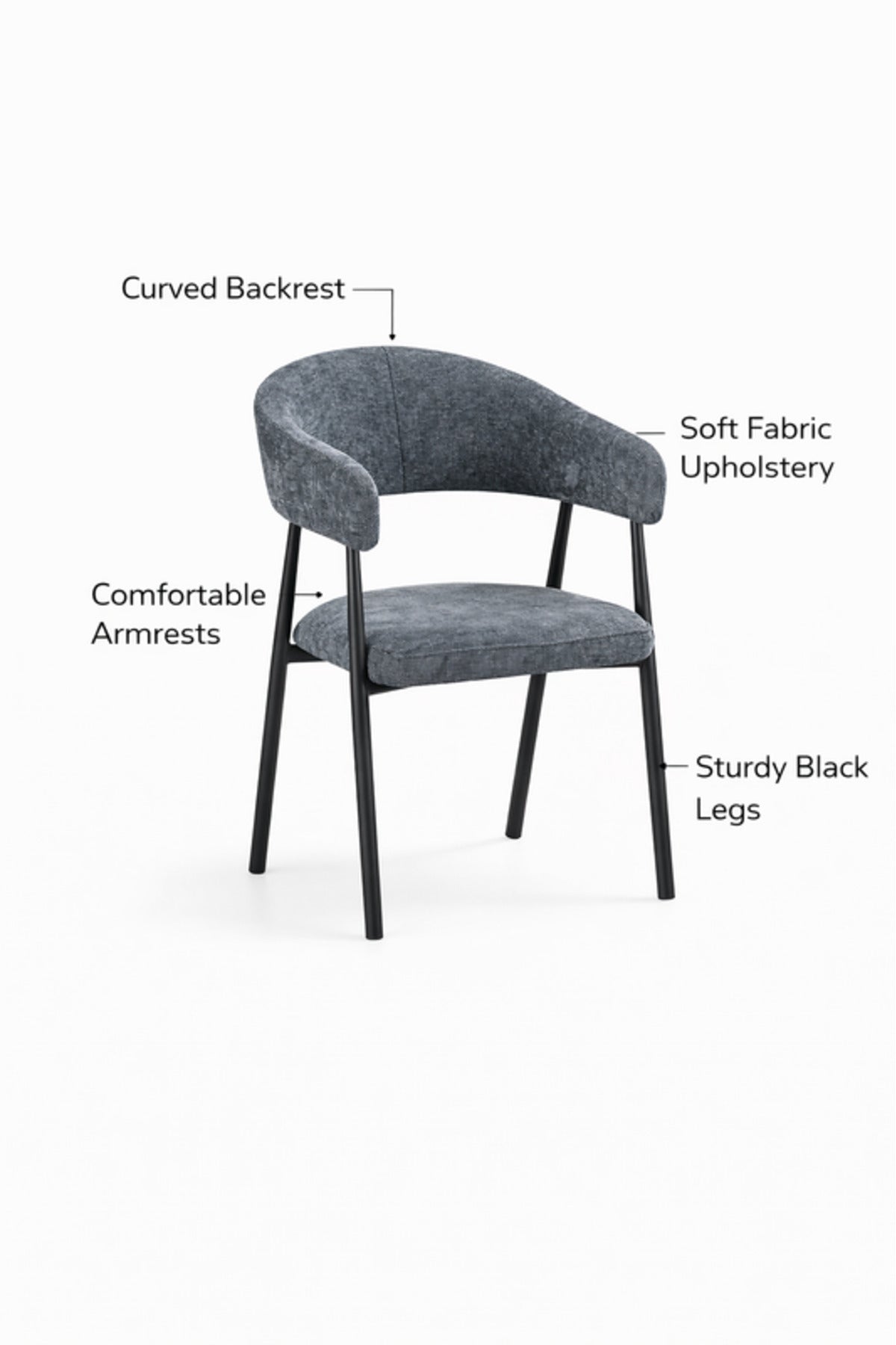 Dark Grey Fabric Arm Dining Chair 84x47x46cm Modern dark grey fabric Kitchen