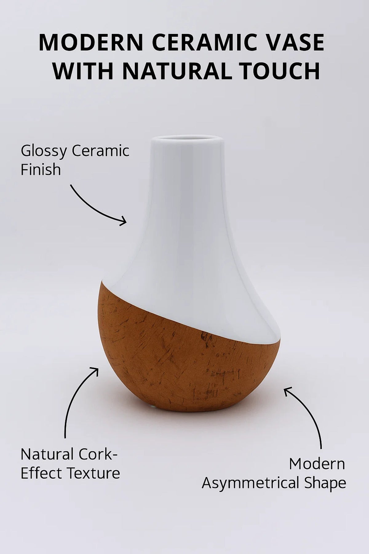 White and Cork Finish Ceramic Vase Ð Large Modern Decorative Flower Pot