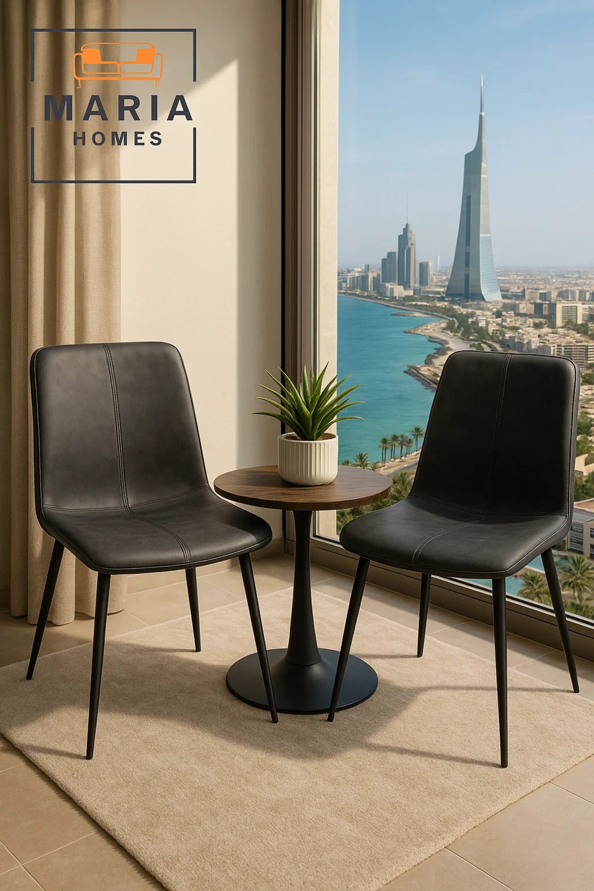 Dark Grey Faux Leather Dining Chair with Stitch Accent and Black Metal Legs Ð Contemporary Design