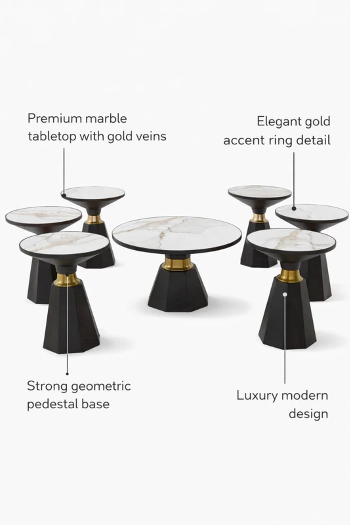 Round Marble Style Coffee Table Set with 6 Side Tables round marble style Center