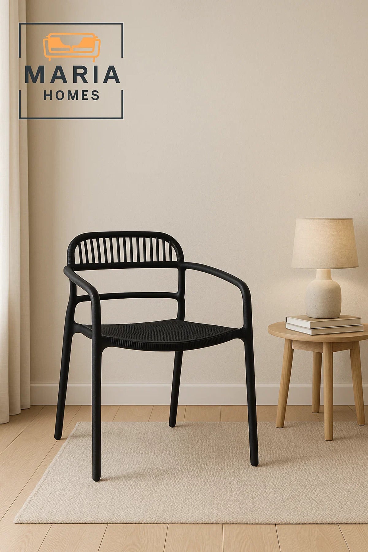 Black Outdoor Armchair with Woven Seat