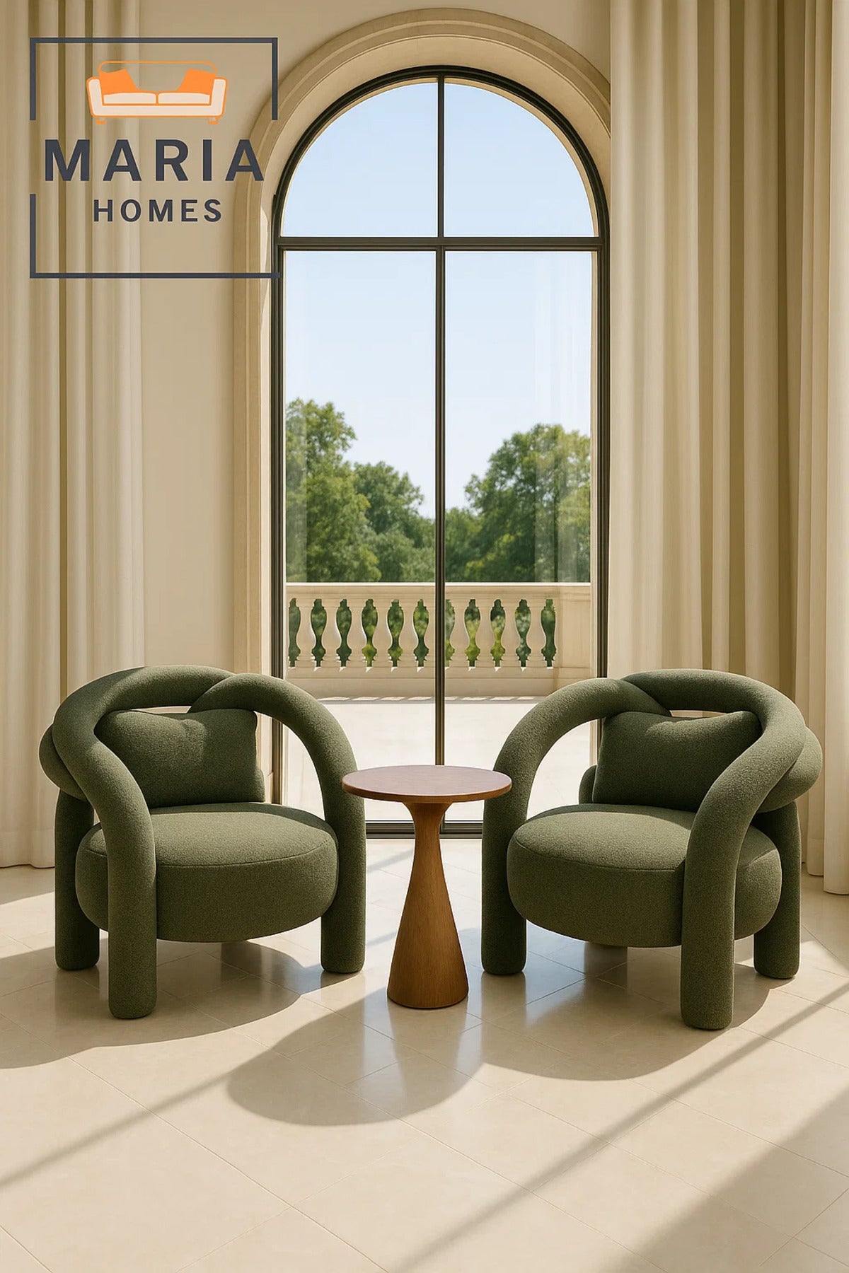 Contemporary Green Artistic Accent Chair Ð Bold Round Armchair with Unique Curved Tubular Frame
