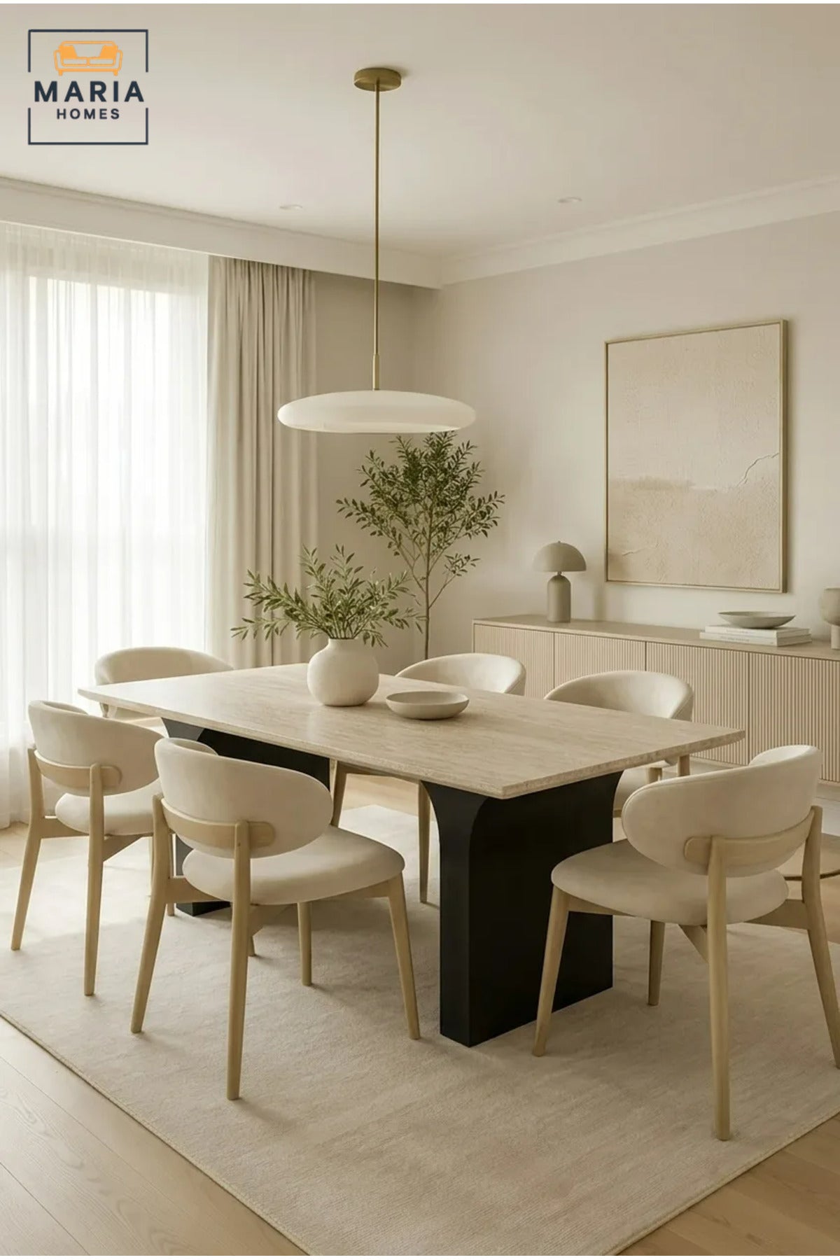 Large Rectangular Dining Table with Wooden Top and Curved Pedestal Legs, Modern Table for Dining Room, Kitchen, Café, Restaurant and Meeting Room