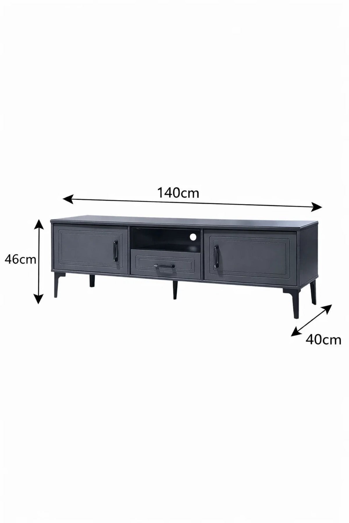 Dark Grey TV Stand √ê 140x40x46 cm Modern Wooden Plasma Table with Storage Cabinets