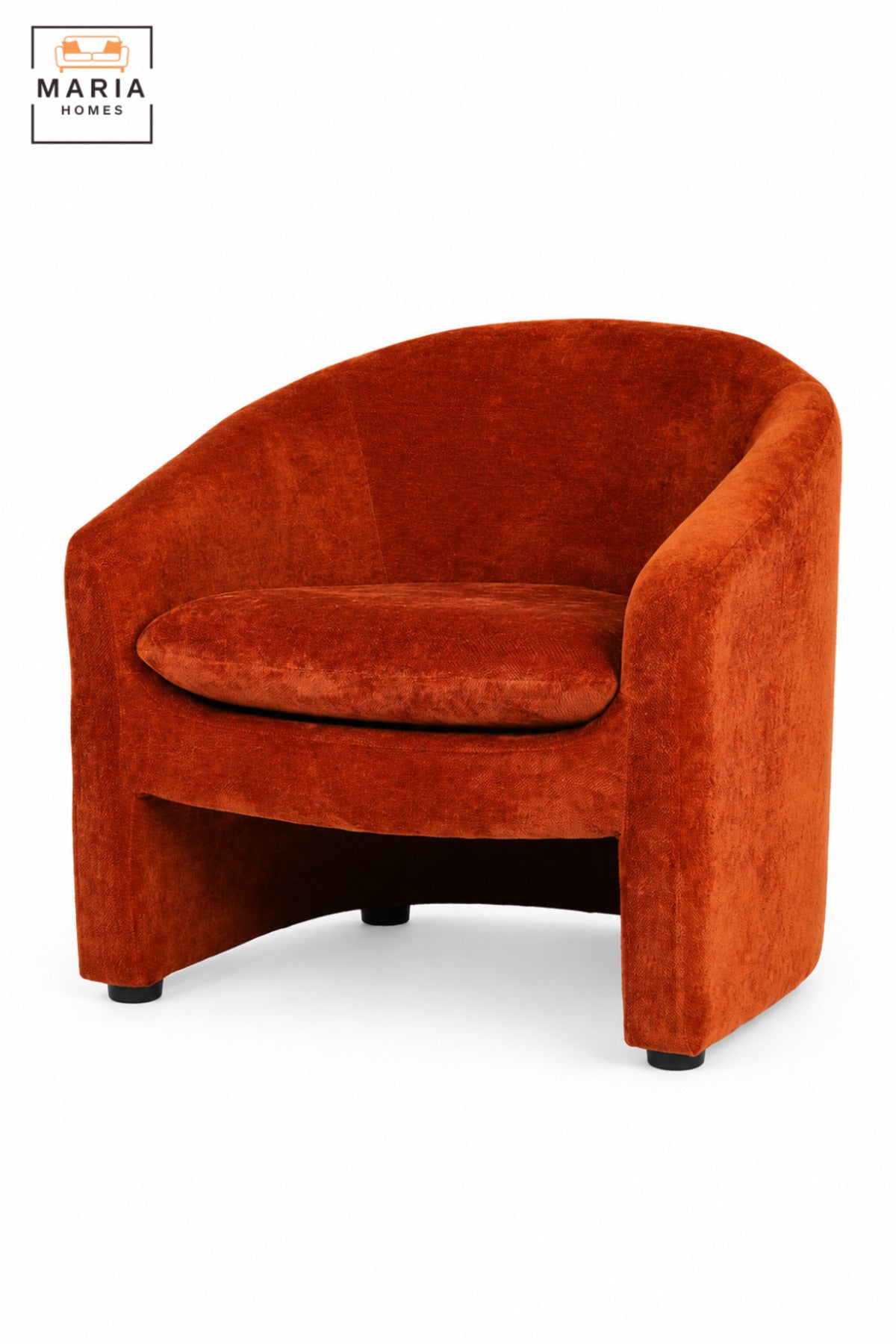 Modern Burnt Orange Fabric Accent Chair with Curved Backrest, Cushioned Seat and Integrated Armrests for Living Room, Bedroom & Lounge