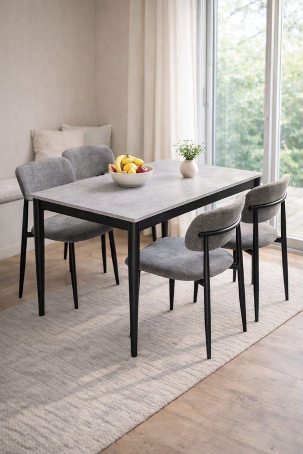 Modern Marble Top Dining Table Set with 4 Upholstered Chairs 130x80x75cm modern marble