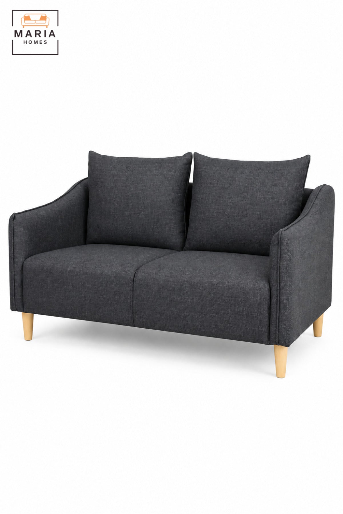 Modern 2 Seater Fabric Sofa with Soft Back Cushions, Comfortable Loveseat with Armrests and Wooden Legs for Living Room, Bedroom & Lounge
