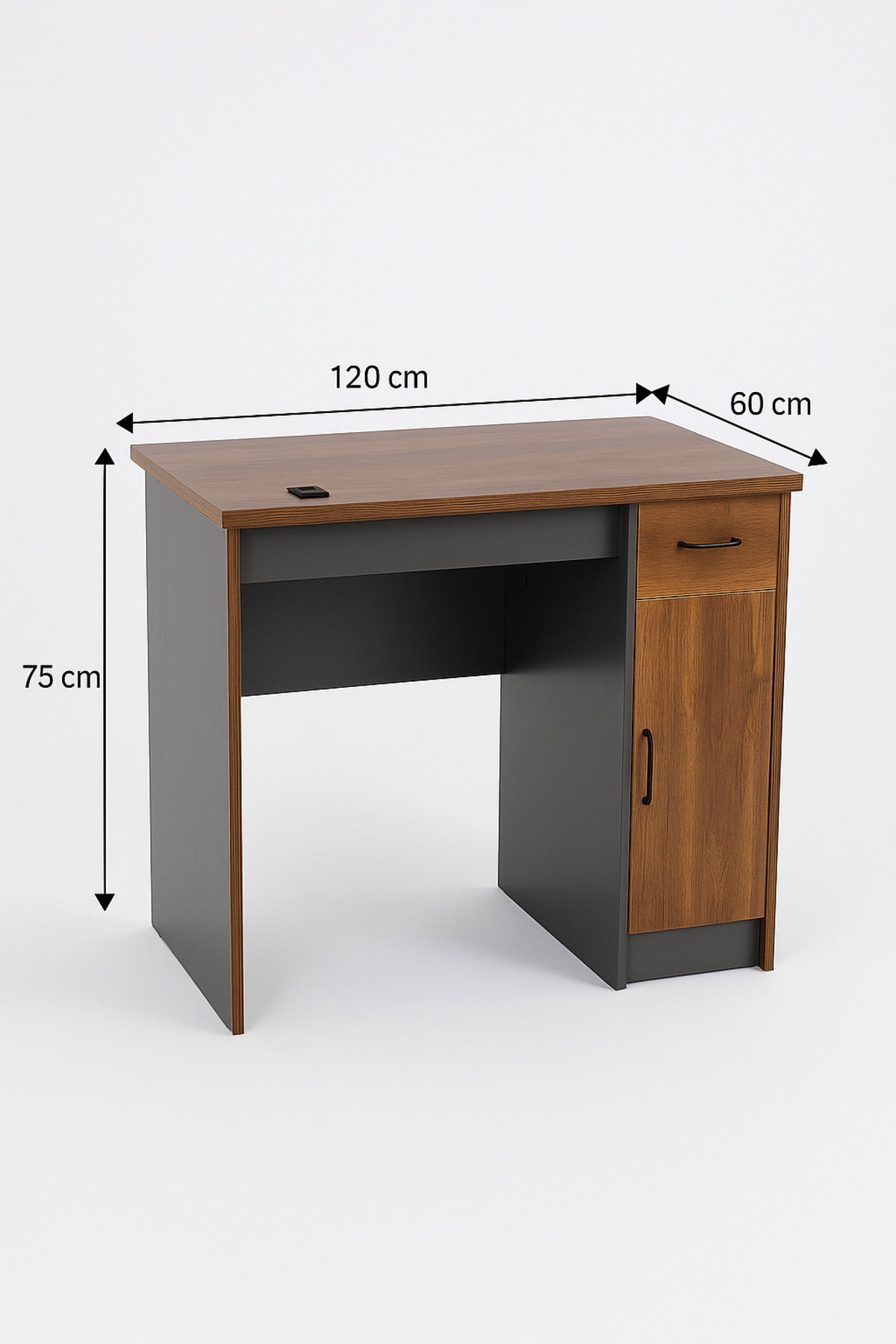 Dark Wood Office Desk 120_60_75 cm Ð Compact Work Table with Storage Cabinet and Lockable Drawer