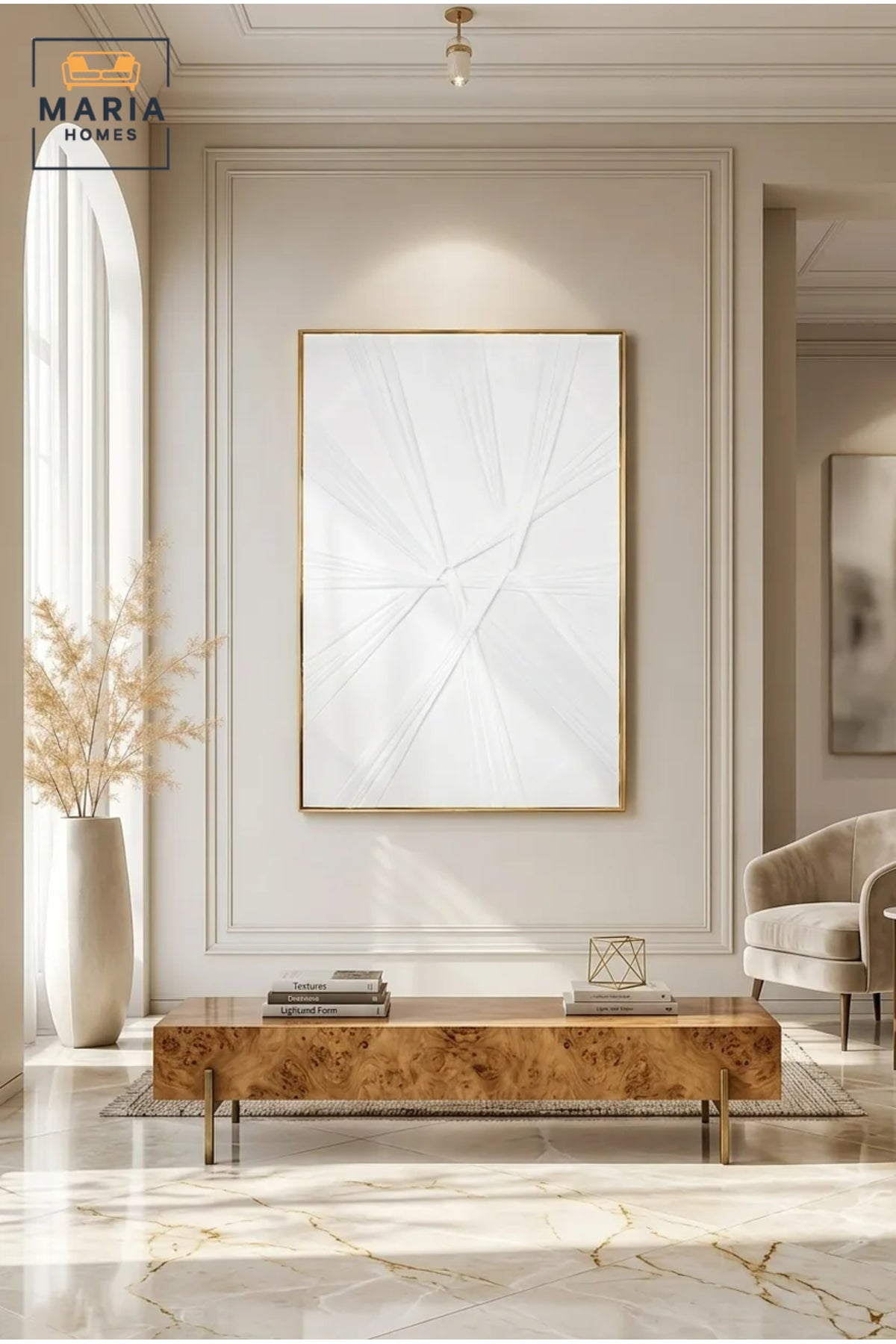 Modern White Geometric Framed Wall Art √ê Minimalist Textured Abstract Painting for Living Room, Bedroom, Hallway & Office D≈Ωcor