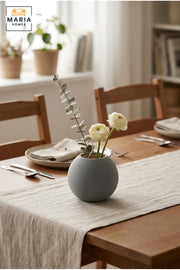 Modern Decorative Flower Vase with Round Shape, Wide Opening and Fine Ribbed Texture for Living Room, Bedroom, Office, Shelf and Console Table Décor
