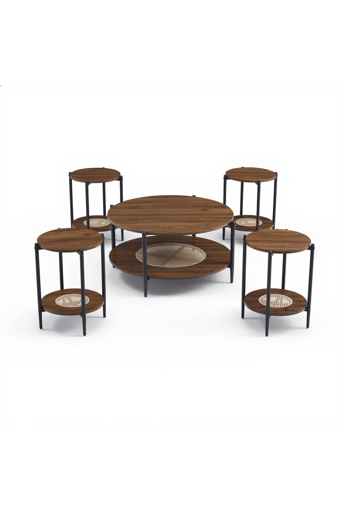 Modern 5-Piece BROWN B Concrete and Metal Coffee Table Set