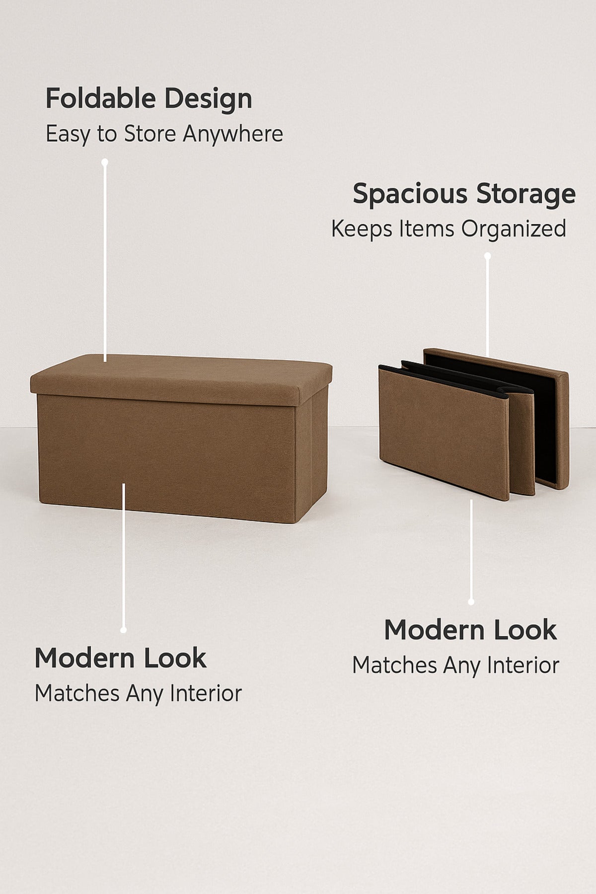 Brown Foldable Storage Ottoman Bench 76_38_38 cm Ð Fabric Seat with Hidden Storage Box