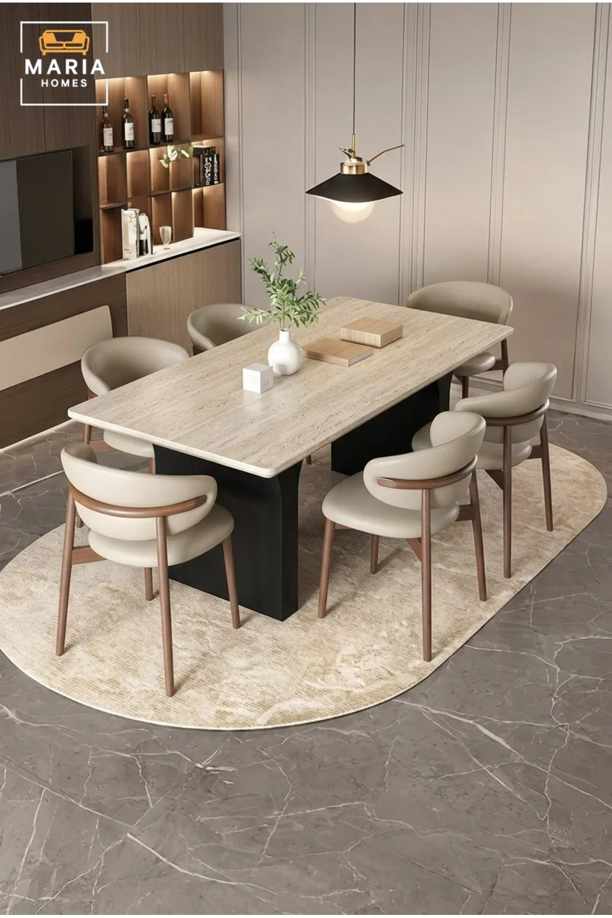 Modern Rectangular Dining Table with Wooden Top and Curved Pedestal Legs, Contemporary Table for Dining Room, Kitchen, Café and Restaurant