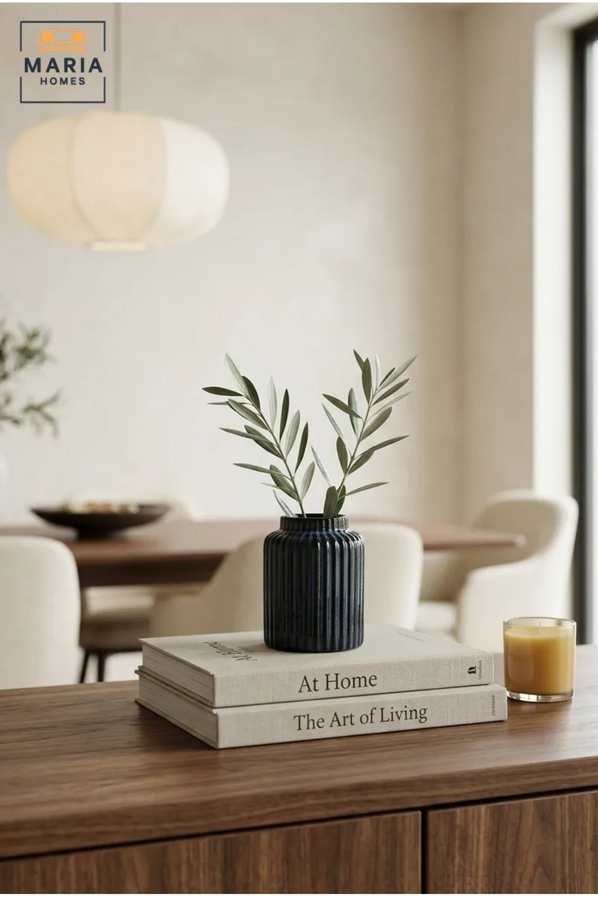 Blue Ribbed Decorative Vase, Modern Cylindrical Flower Holder with Wide Opening for Dried Flowers, Living Room, Bedroom, Office, Shelf and Table Décor