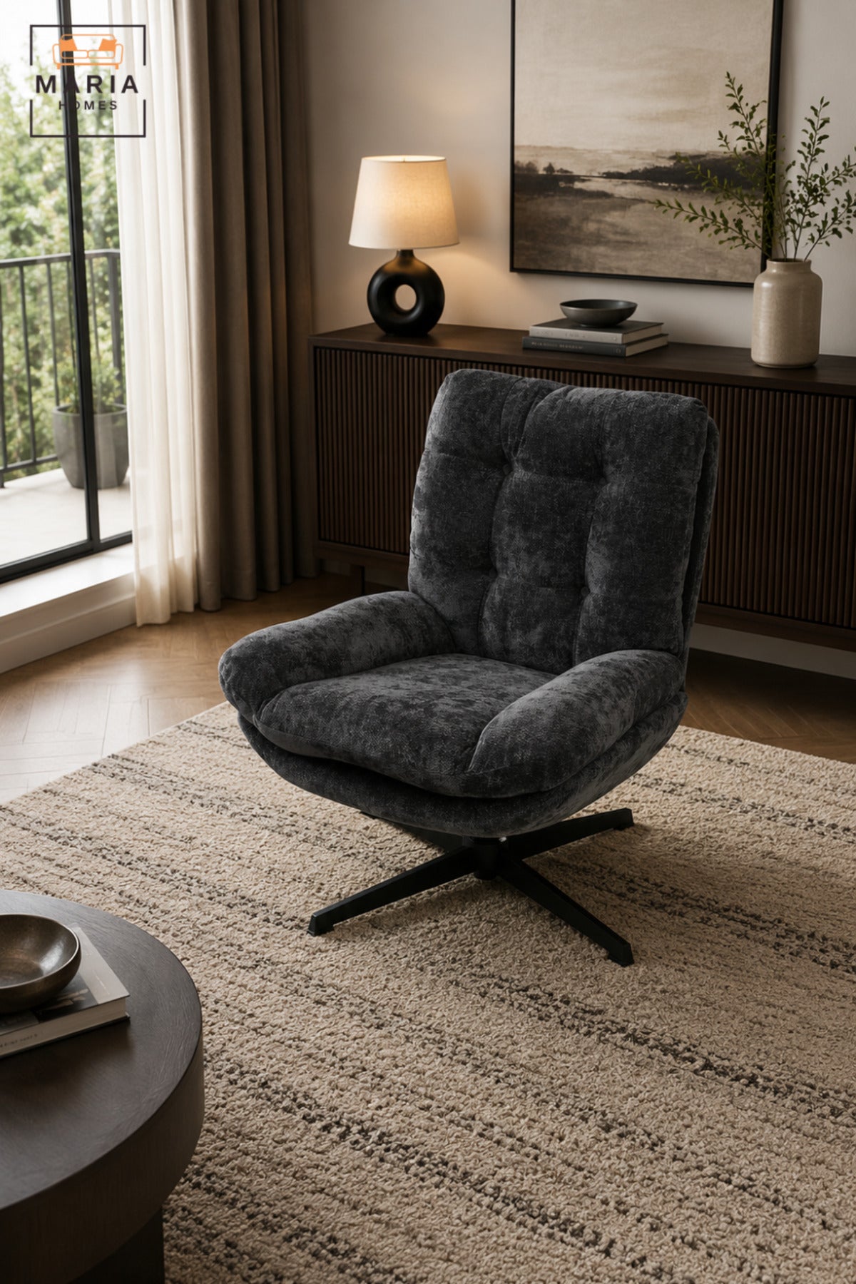 Modern Swivel Lounge Chair with Deep Cushioned Seat & Tufted High Backrest | Contemporary Accent Chair for Living Room, Bedroom, Office & Lounge