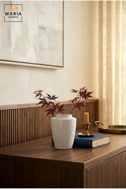 White Textured Decorative Vase, Modern Tapered Flower Holder with Wide Opening for Dried Flowers, Living Room, Bedroom, Office, Shelf and Table Décor
