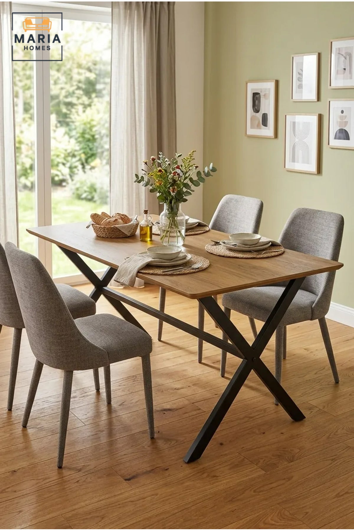 Rectangular Dining Table Only Without Chairs, 120 × 70 × 75 cm, Wood-Effect Top with Cross-Leg Frame for Dining Room, Kitchen, Apartment and Café