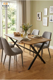 Rectangular Dining Table Only Without Chairs, 120 × 70 × 75 cm, Wood-Effect Top with Cross-Leg Frame for Dining Room, Kitchen, Apartment and Café
