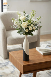 Modern Tall Decorative Flower Vase with Two-Tone Abstract Design, Slim Bottle Shape and Ribbed Texture for Living Room, Bedroom, Office and Console Décor